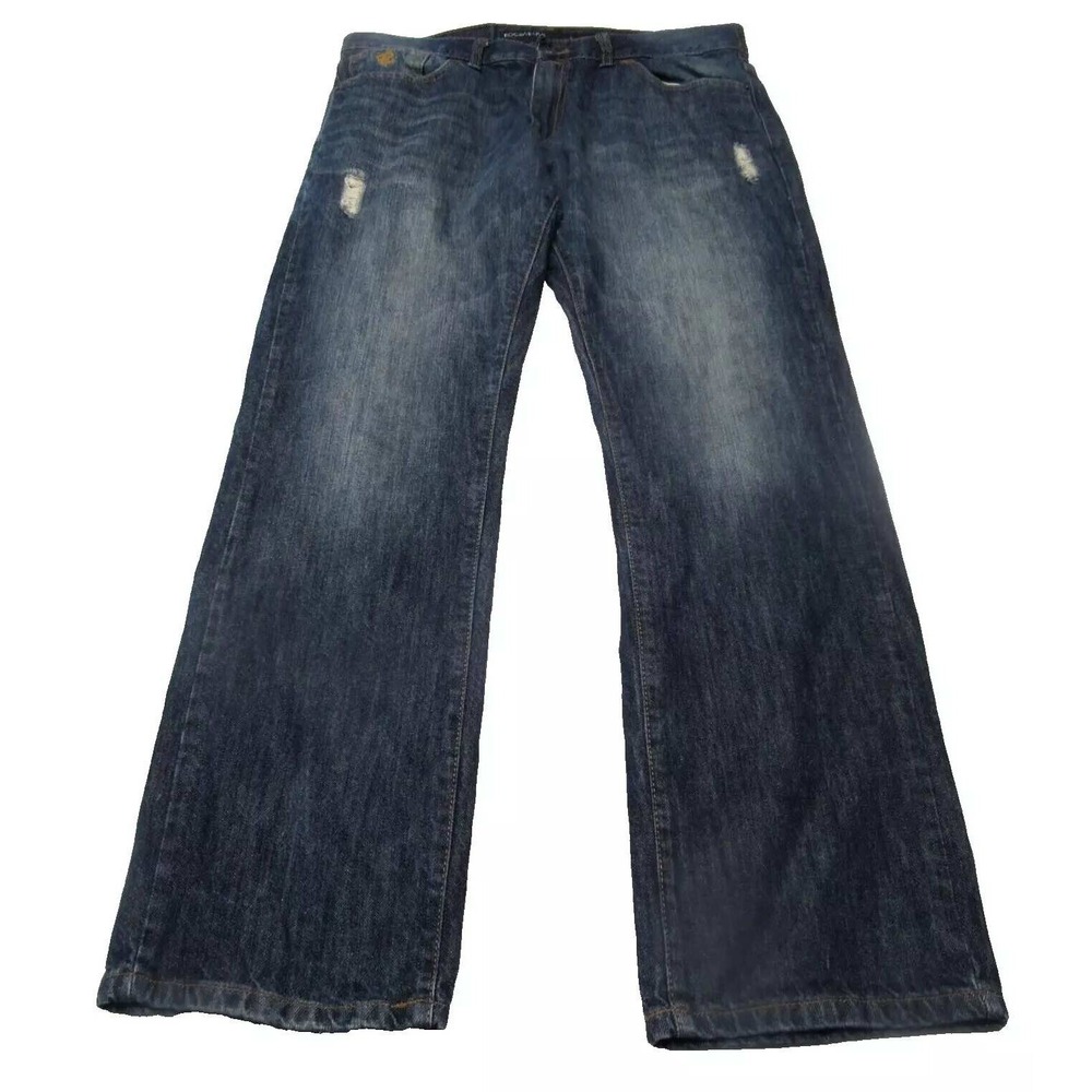 Rocawear Jeans Mens 34 Dark Wash Denim Wide Straight Relaxed 34x32 Fade Whisker